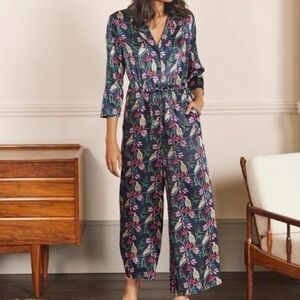 NWT Boden Collar Detail Cropped Jumpsuit -French Navy - Berry Bird  Size 4P
